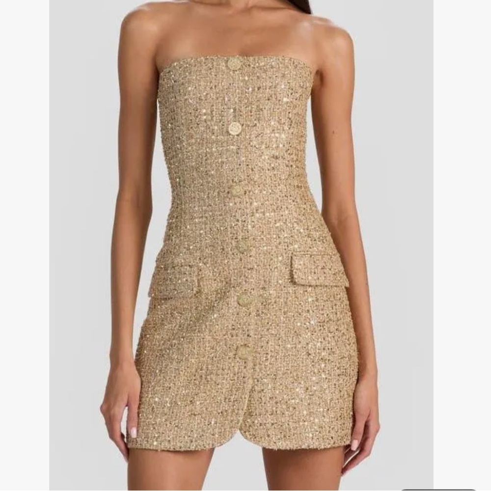 Alice + Olivia Gold Strapless Dress